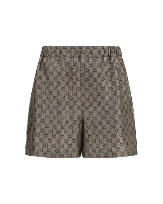 Gucci Gray Printed Silk Twill Shorts/Ebony