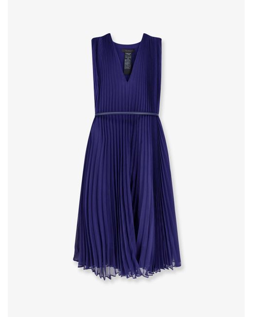 Max Mara Blue Mxecapsula Pleated Long Dress
