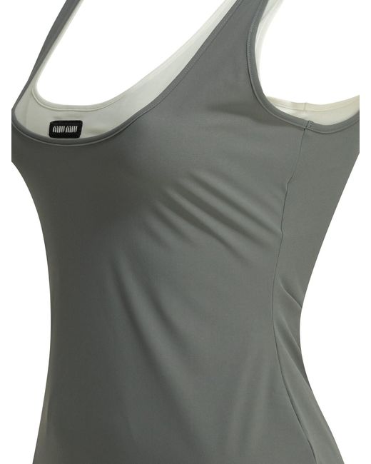 Miu Miu Gray Stretch Jersey Short Dress