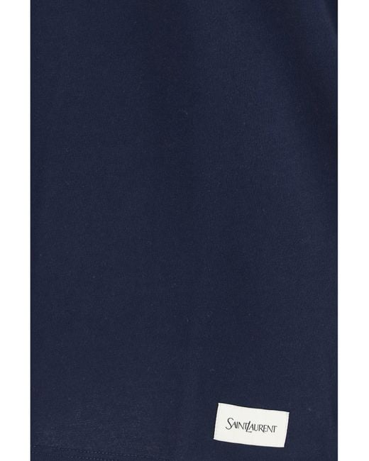 Saint Laurent Blue Cotton Crewneck T-Shirt for men
