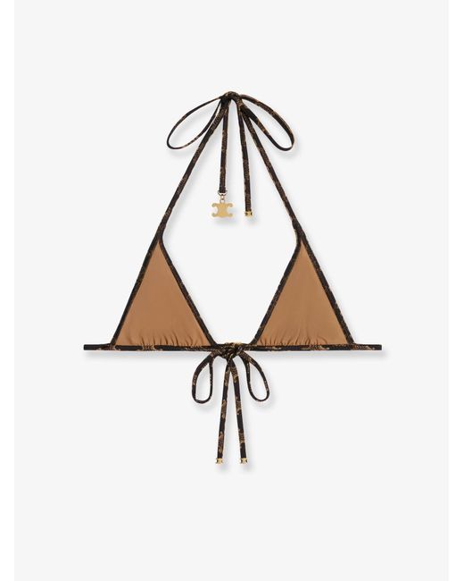 Céline White Jersey Bikini Top With Monogram Print