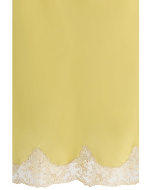 Saint Laurent Yellow Satin Midi Skirt With Lace Inserts