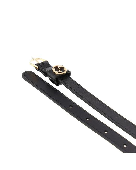 Gucci Black Leather Belt With Gg Interlock