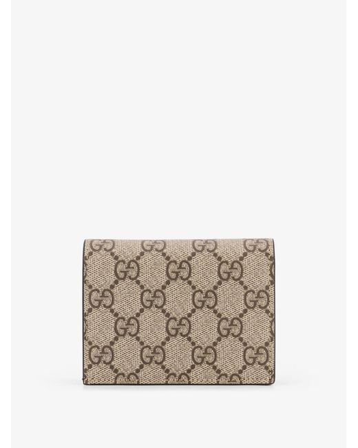 Gucci White Mini Wallet Leather And Gg Supreme Fabric Card Holder