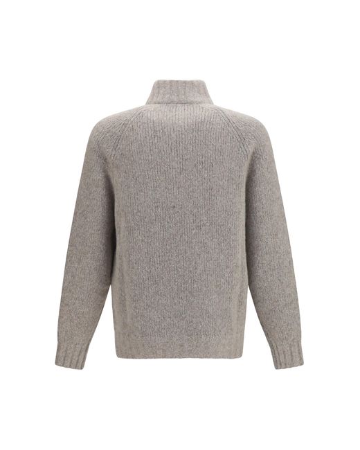 Brunello Cucinelli Gray High-Neck Cashmere And Silk Cardigan With Zip for men