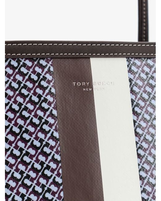 Tory Burch Blue Tote Shoulder Bag Racer Coated Canvas