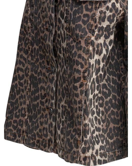 Ganni Gray Leopard Denim Jacket