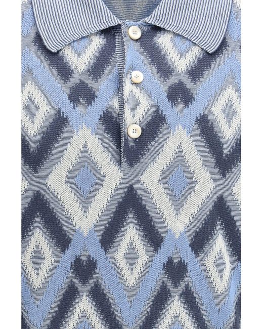 Piacenza Cashmere Blue Pattern Cotton Polo for men