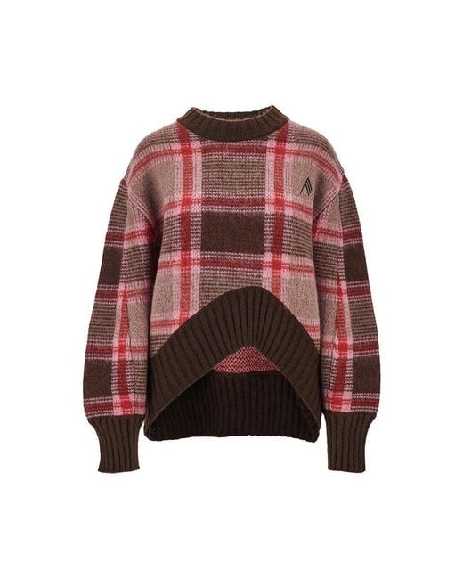 The Attico Red Knitted Sweater With Logo Embroidery