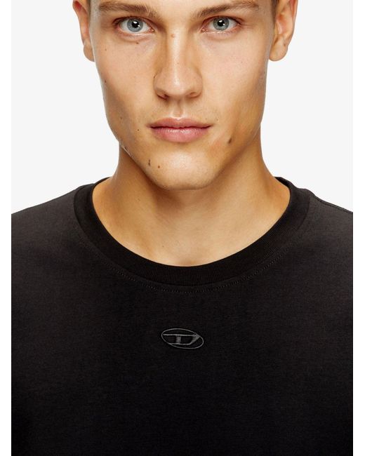 DIESEL Black Cotton T-Shirt With Embroidered Logo On The Front for men