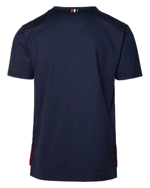 Thom Browne Blue Short-Sleeved T-Shirt With Contrasting Trim And Chest Pocket for men