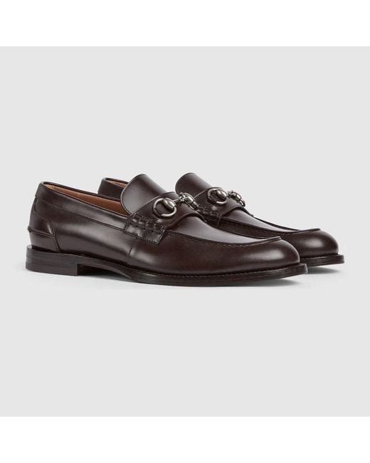Gucci Brown Leather Loafers With Horsebit for men