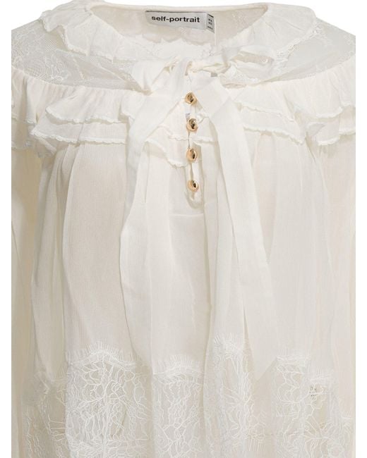 Self-Portrait White Georgette Lace Blouse