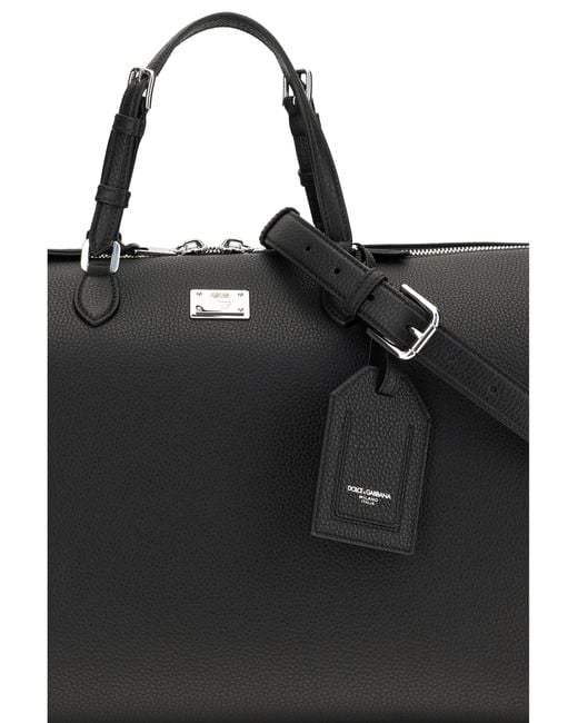 Dolce & Gabbana Black Dolce & Gabbana Vittoria Calfskin Travel Bag for men