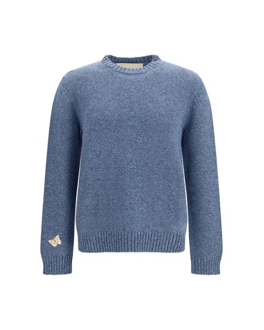 Valentino Blue Wool Sweater With Butterfly Embroidery for men