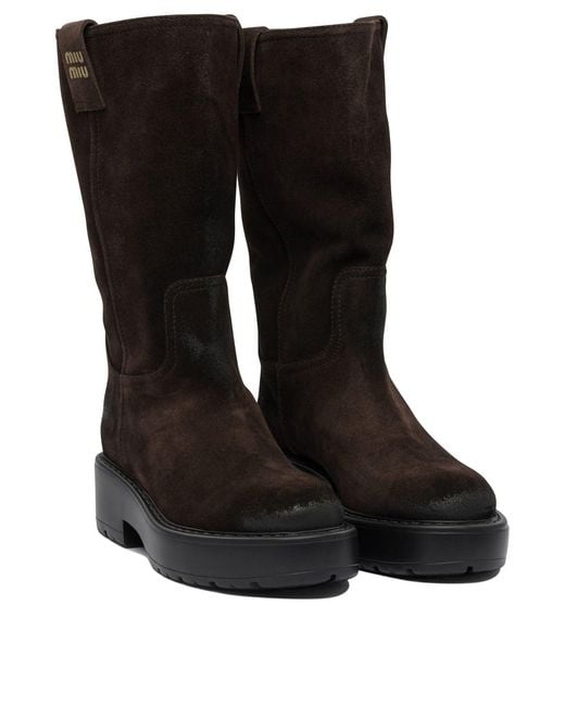 Miu Miu Black Suede Ankle Boots
