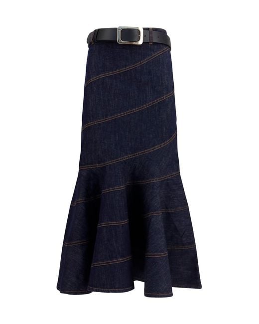 Self-Portrait Blue Denim Midi Skirt With Belt