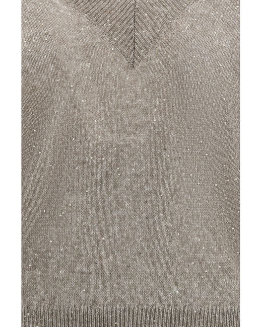 Brunello Cucinelli Gray Sparkling Linen T-Shirt