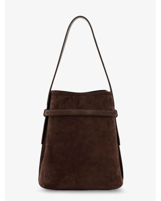 Women's Brown Suede Shoulder Bag With Metal Detail On The Front
