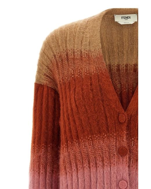 Fendi Red Mohair Wool Cardigan