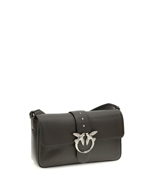 Pinko Gray Shoulder Bag Love One Mud Leather