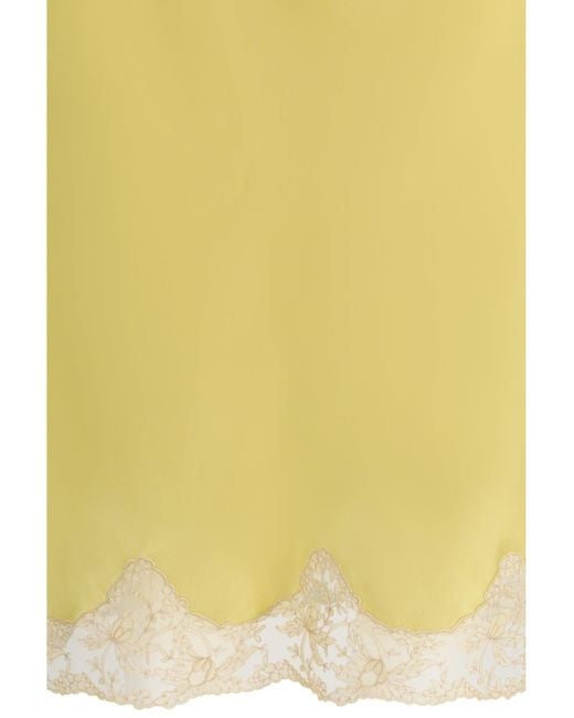 Saint Laurent Yellow Satin Midi Skirt With Lace Inserts