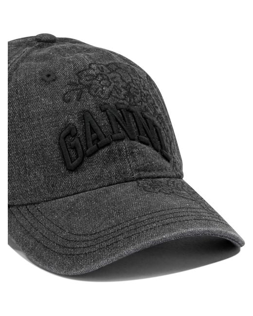 Ganni Black Denim Baseball Cap