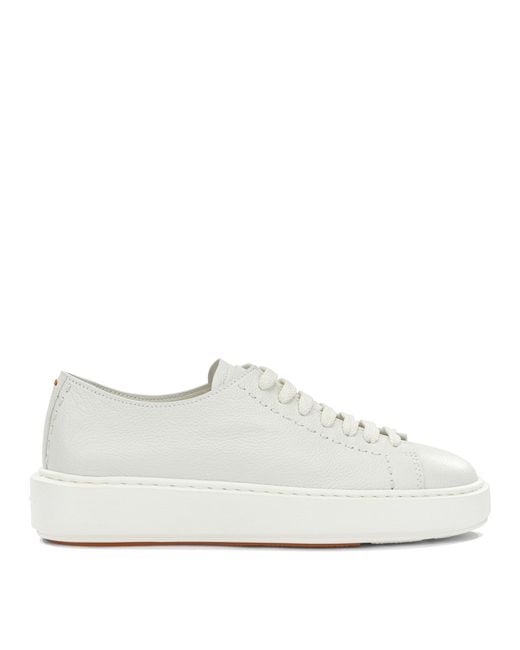 Santoni White Calf Leather Rubber Sneakers