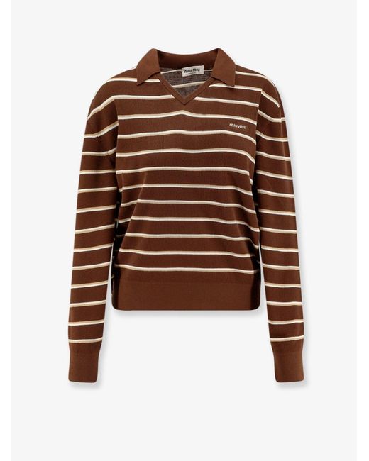 Miu Miu Brown Striped Cotton Polo Shirt