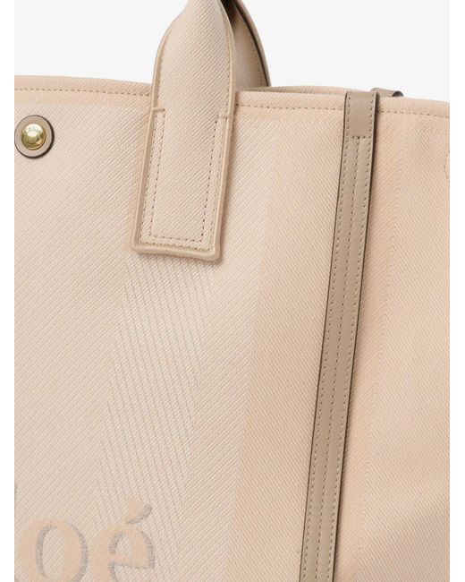 Chloé Natural Chloé Carry Striped Jacquard Fabric Crossbody Bag With Oversized Logo On The Front