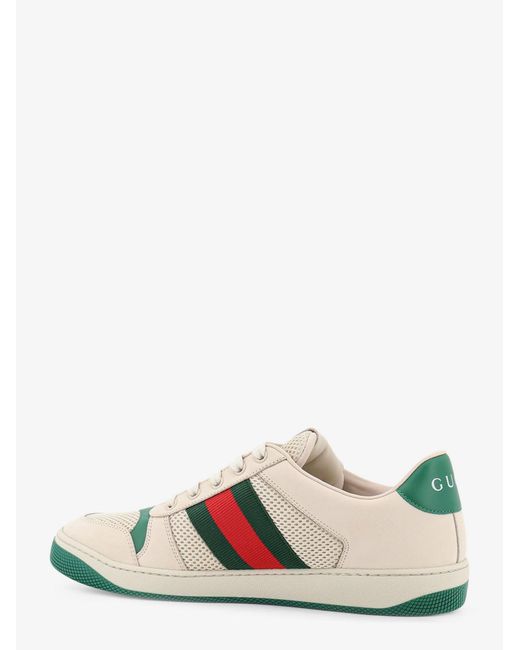 Gucci White Screener Mesh And Leather Sneakers With Nastro Web On The Side for men