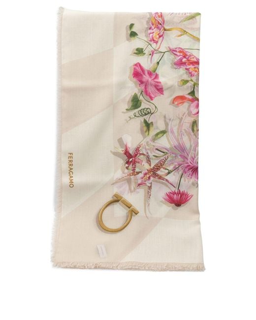 Ferragamo White Gaia Print Wool Scarf