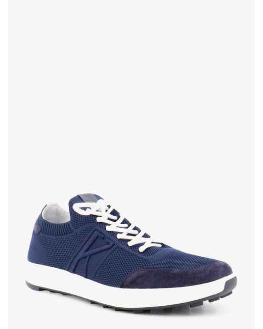 Kiton Blue Knitted Sneakers With Suede Inserts for men