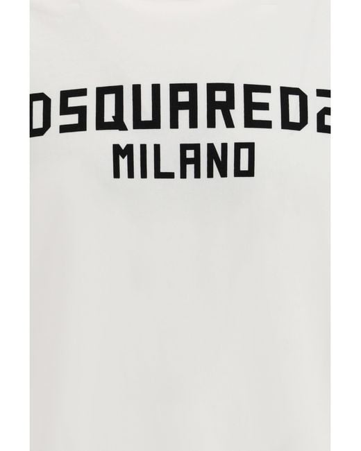 DSquared² White T-Shirt With €Œ Milano†Logo Printed for men