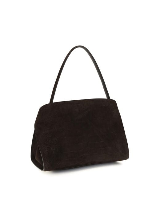 Ferragamo Black Shoulder Bag Hug Soft Dark Suede