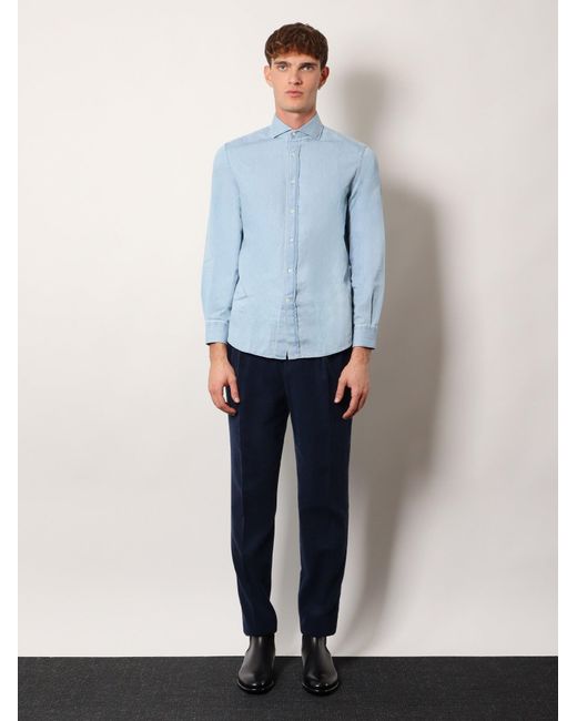 Brunello Cucinelli Blue Cotton Shirt for men