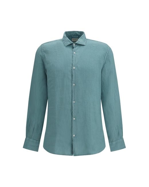 Brooksfield Blue Linen Shirt Peacock for men