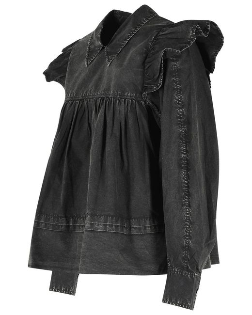 Ganni Black Organic Cotton Blouse