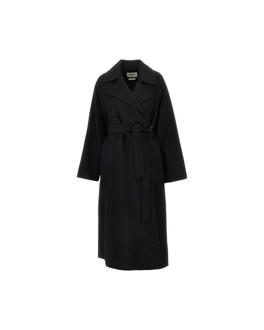 Weekend by Maxmara Black Midi Cloth Coat With Belt