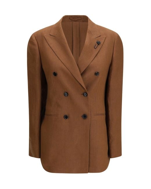 Lardini Brown Double-Breasted Linen Blazer