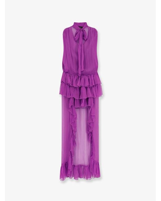 ACTUALEE Purple Dress Asymmetric Voile