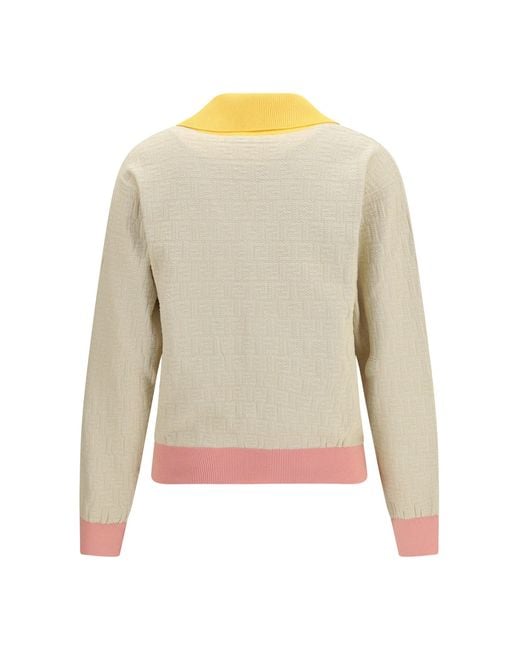 Fendi Natural Cotton And Silk Sweater With Ff Logo