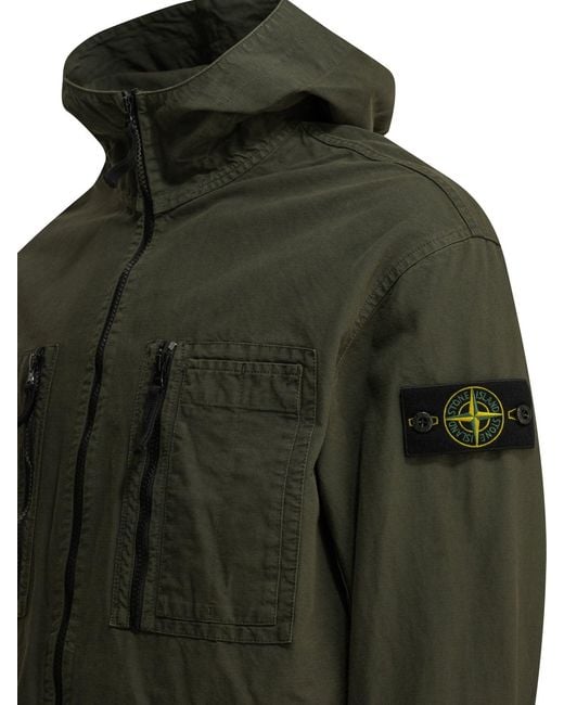 Stone Island Green Cotton Ripstop Overshirt Jacket for men