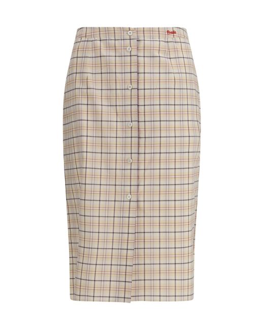 Prada Natural Checked Cotton Poplin Pencil Skirt