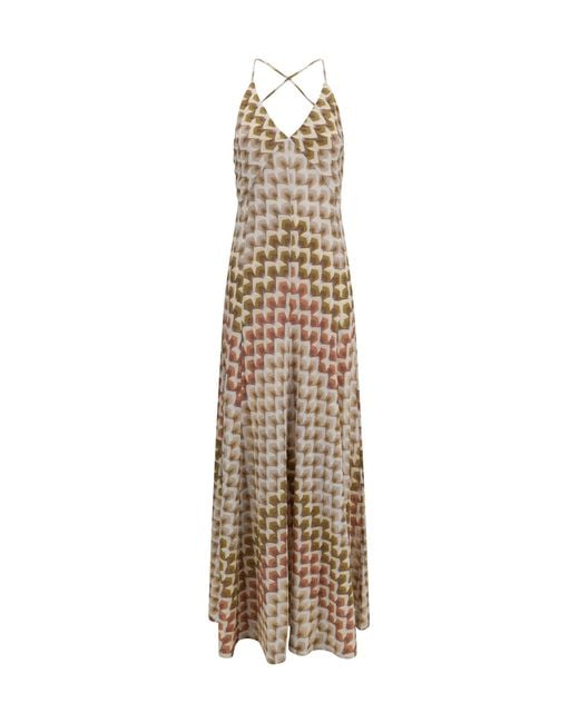 Missoni Natural Long Lamé Viscose Dress With Crossed Straps