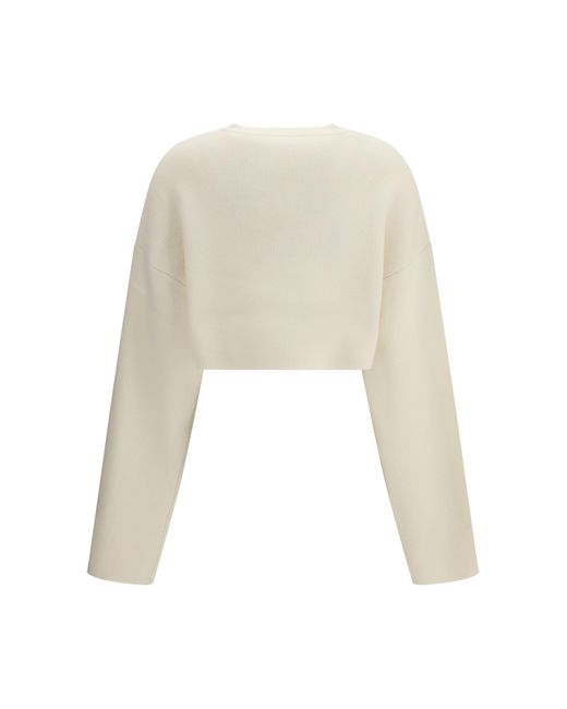 Totême White Cropped Crewneck Cardigan With Button Fastening