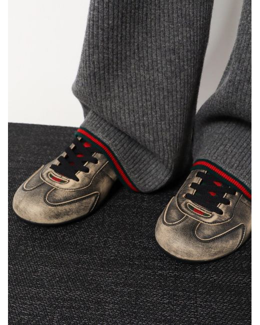 Gucci Brown Shift Delave Leather Sneakers