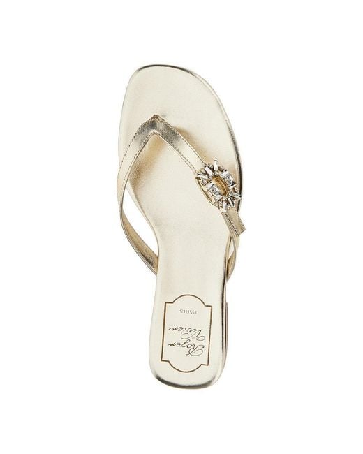 Roger Vivier White Metallized Nappa Leather Thong Slides