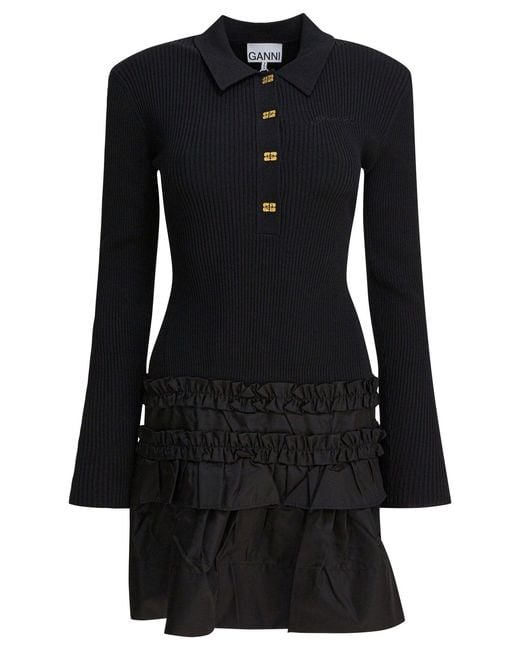 Ganni Black Flared Dress
