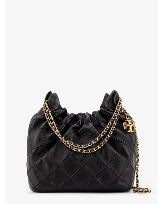 Tory Burch Black Fleming Mini Hobo Leather Handbag